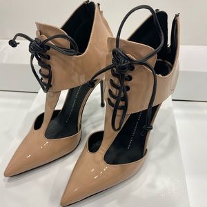 Giuseppe Zanotti, warm cream laced up bootie heels. Size 37 (US 7)